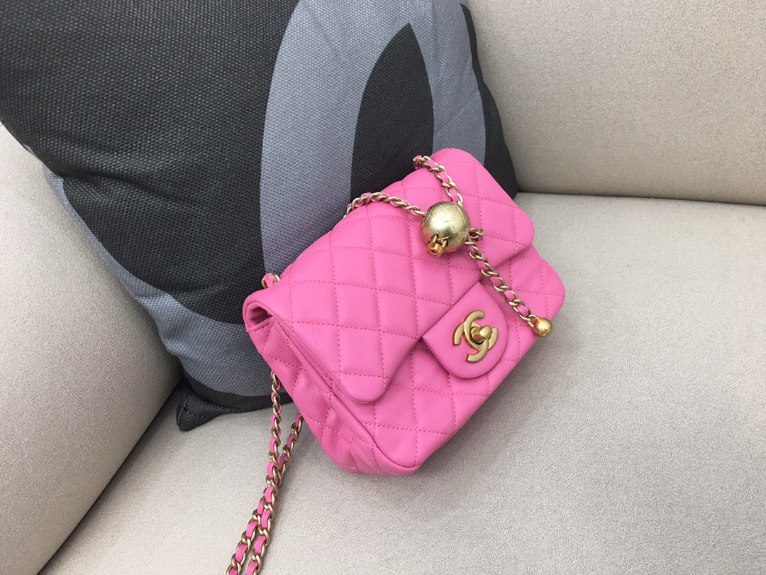 Mini Classic Flap Lambskin Bag AS1786 Peach/Gold